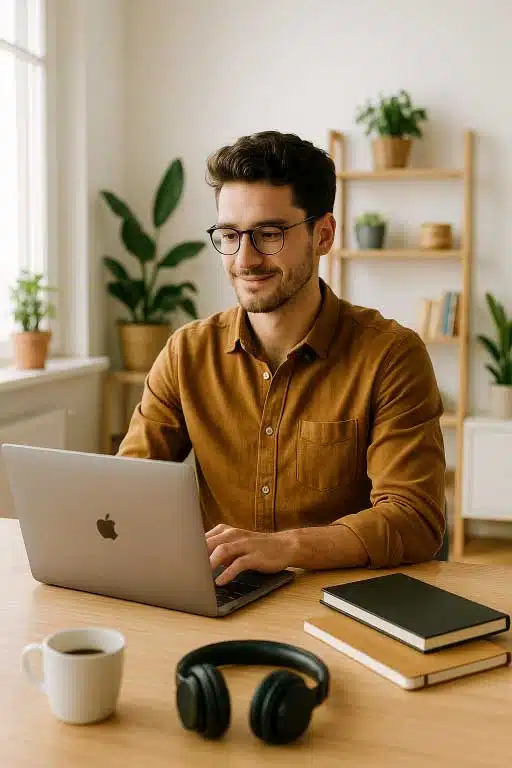 Agence web pour freelance travaillant sur son site web depuis un bureau à domicile