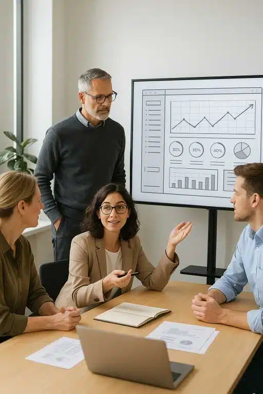 Agence web pour équipe PME en réunion stratégique autour d’un projet digital