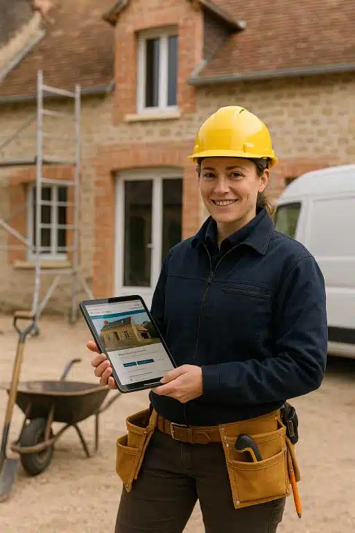 Agence web pour artisan du bâtiment consultant son site web sur chantier