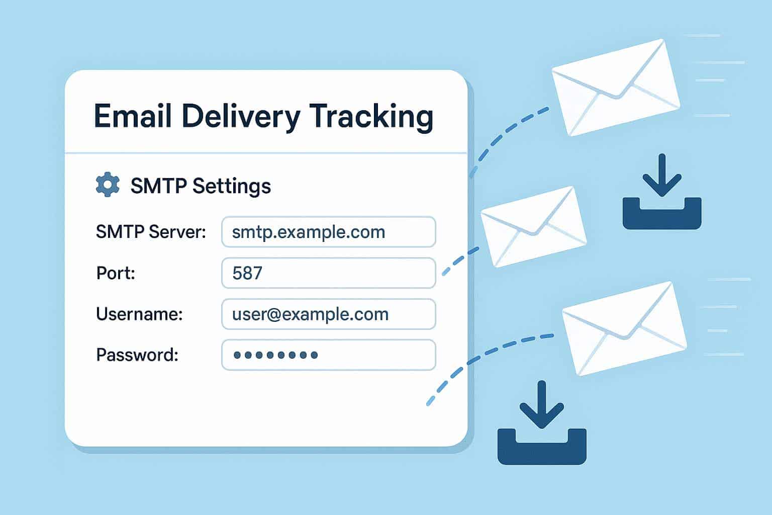 Interface de suivi des emails SMTP avec icônes de courriers entrants