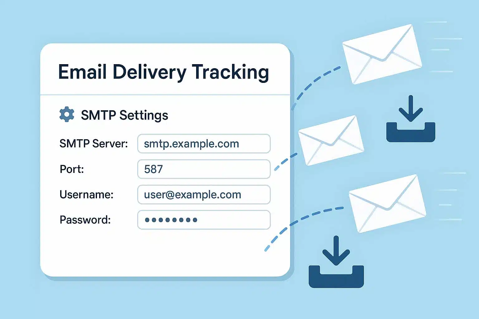 Interface de suivi des emails SMTP avec icônes de courriers entrants
