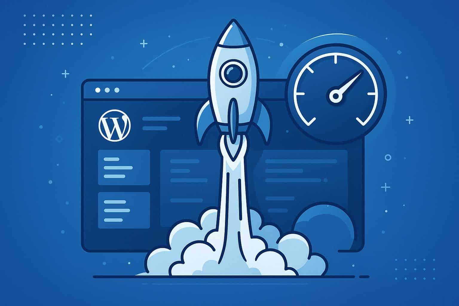 Illustration de l’optimisation de la vitesse d’un site WordPress avec une fusée
