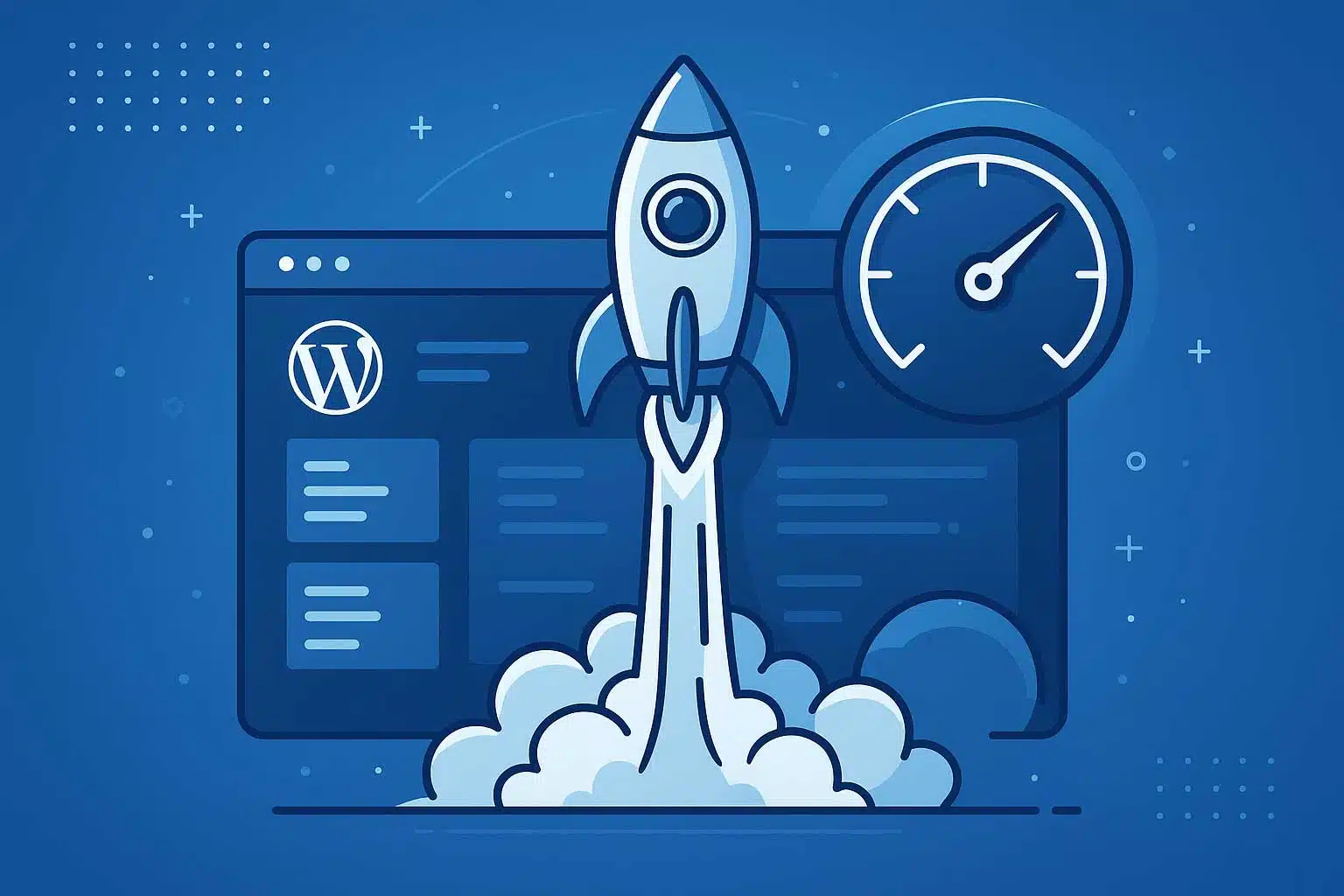 Illustration de l’optimisation de la vitesse d’un site WordPress avec une fusée