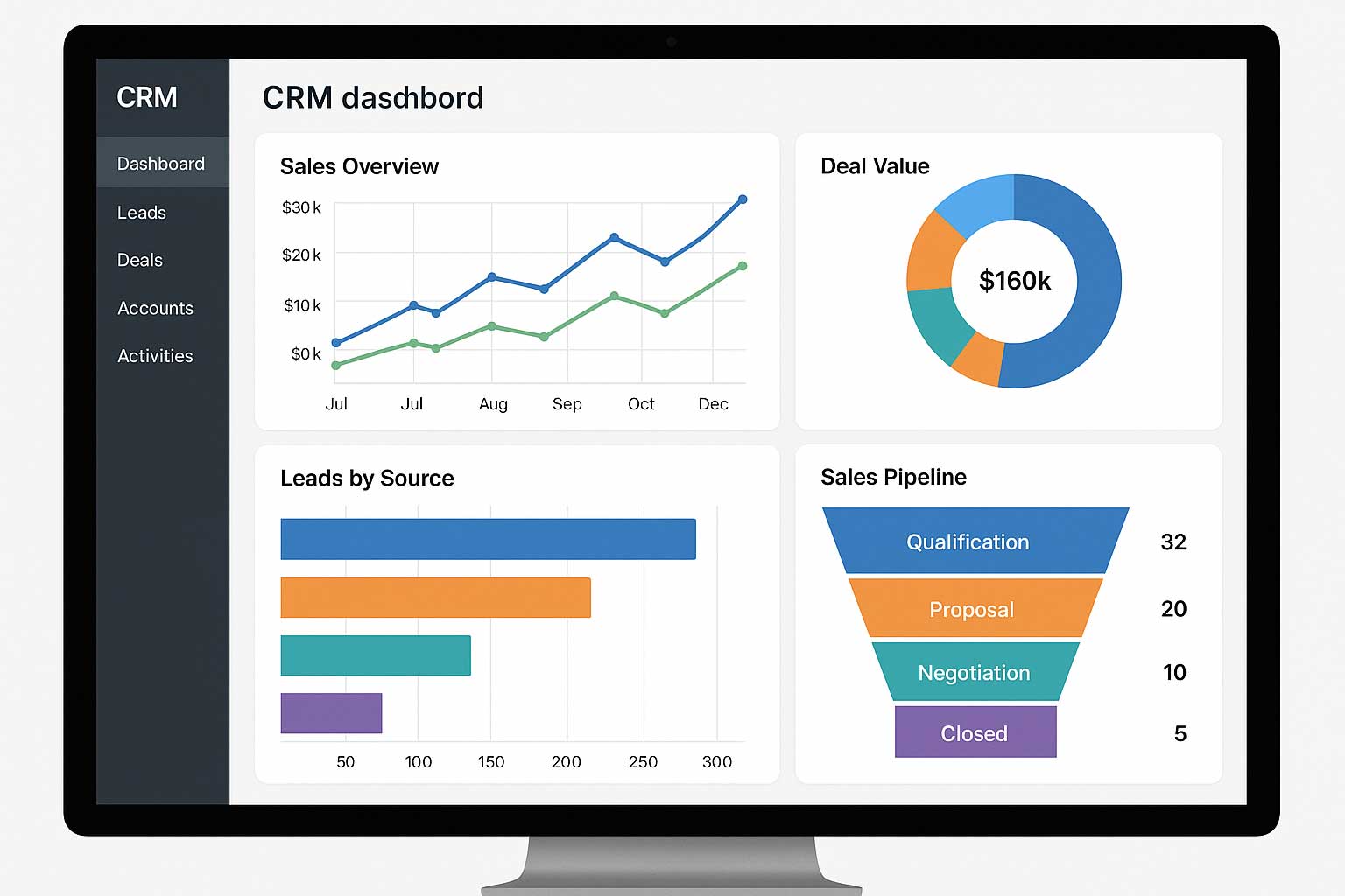 Tableau de bord CRM avec indicateurs de vente