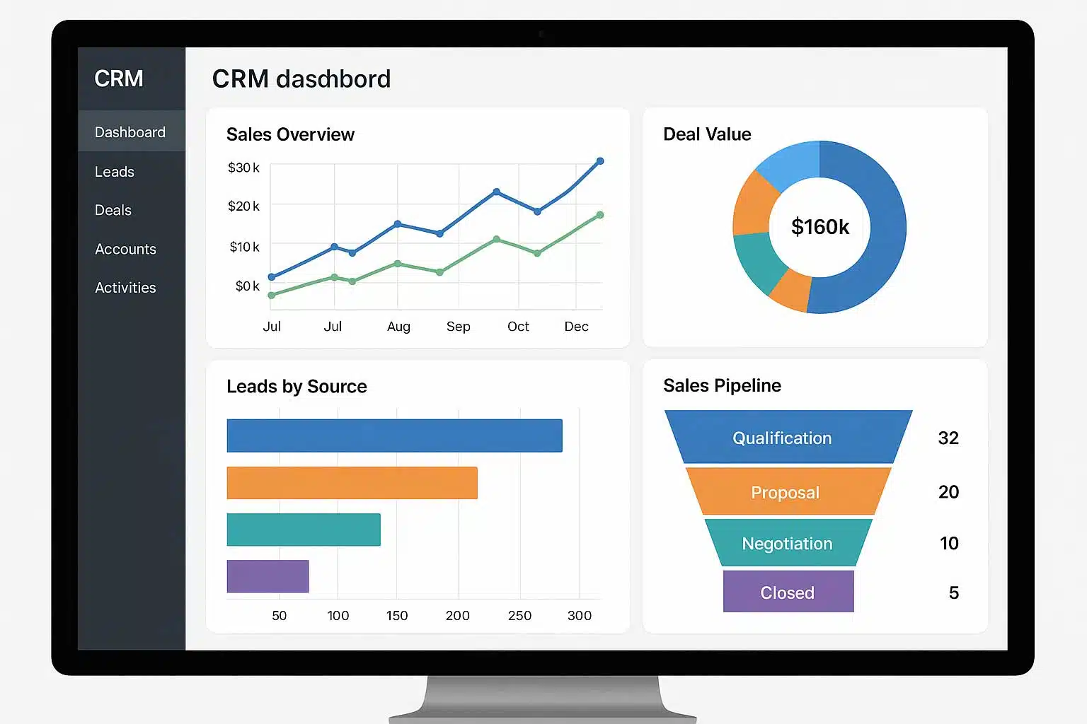 Tableau de bord CRM avec indicateurs de vente