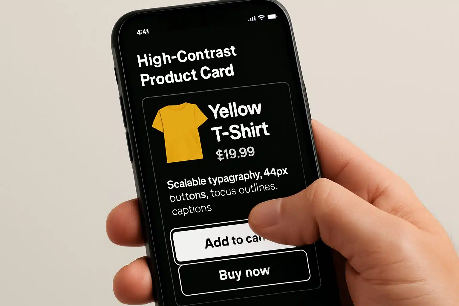 Design mobile first accessible avec contrastes élevés et zones tactiles optimisées