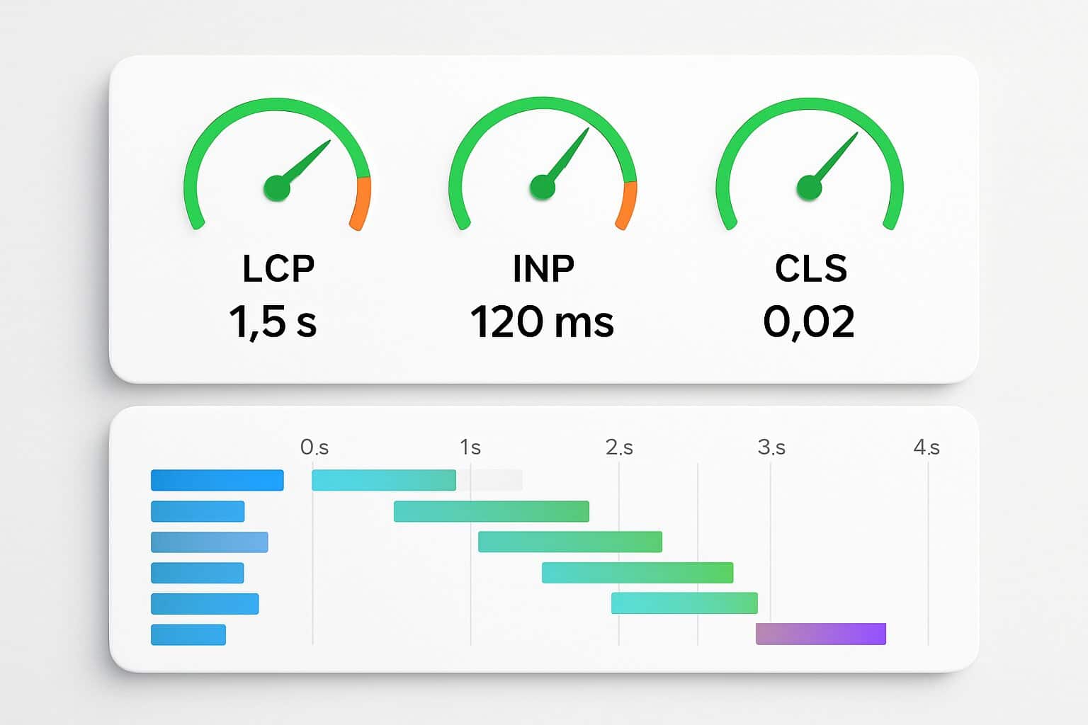 Tableau de bord Core Web Vitals: LCP, INP, CLS au vert