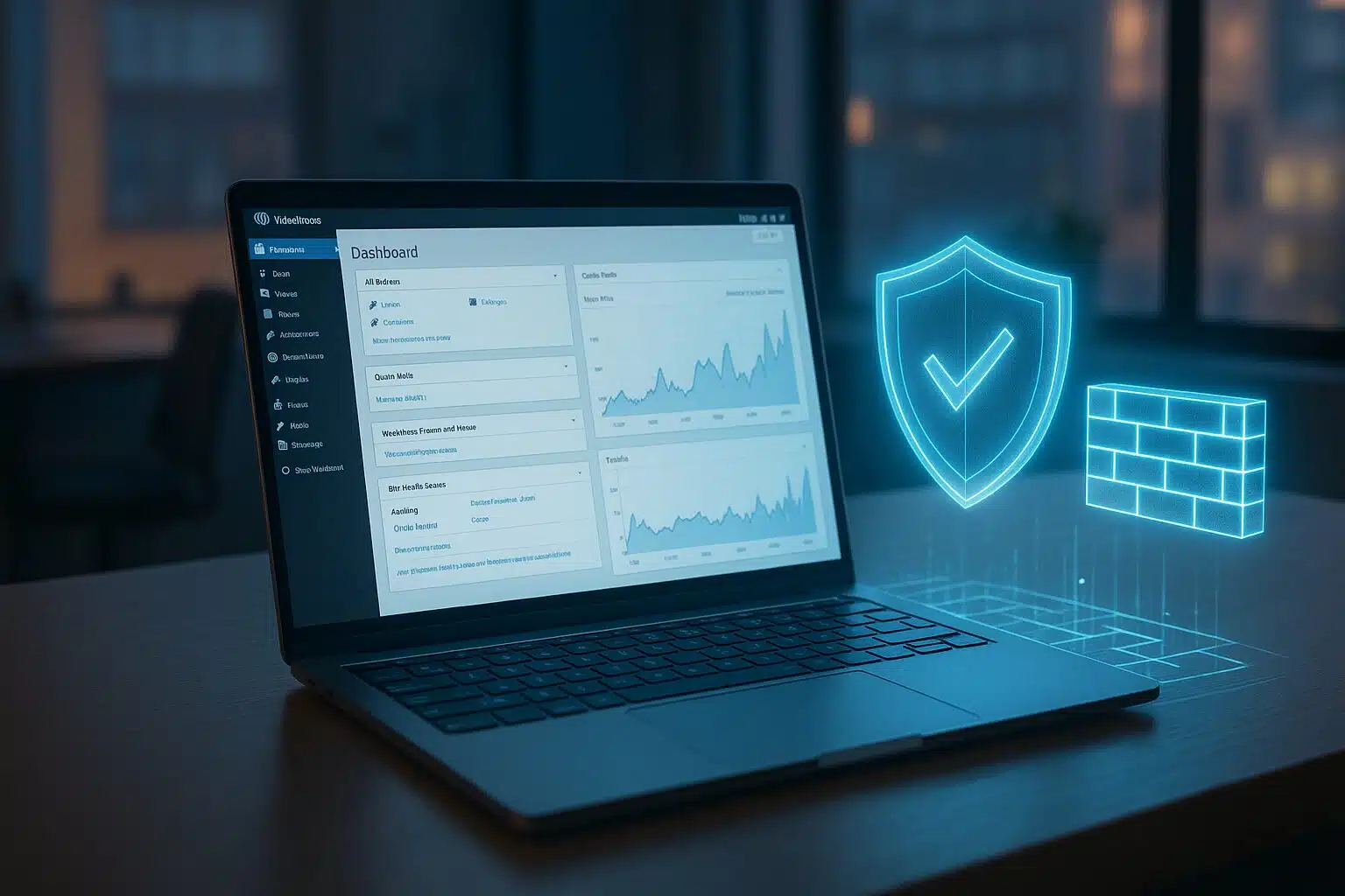 Protection WordPress pendant un pic de trafic avec bouclier et graphiques en hausse