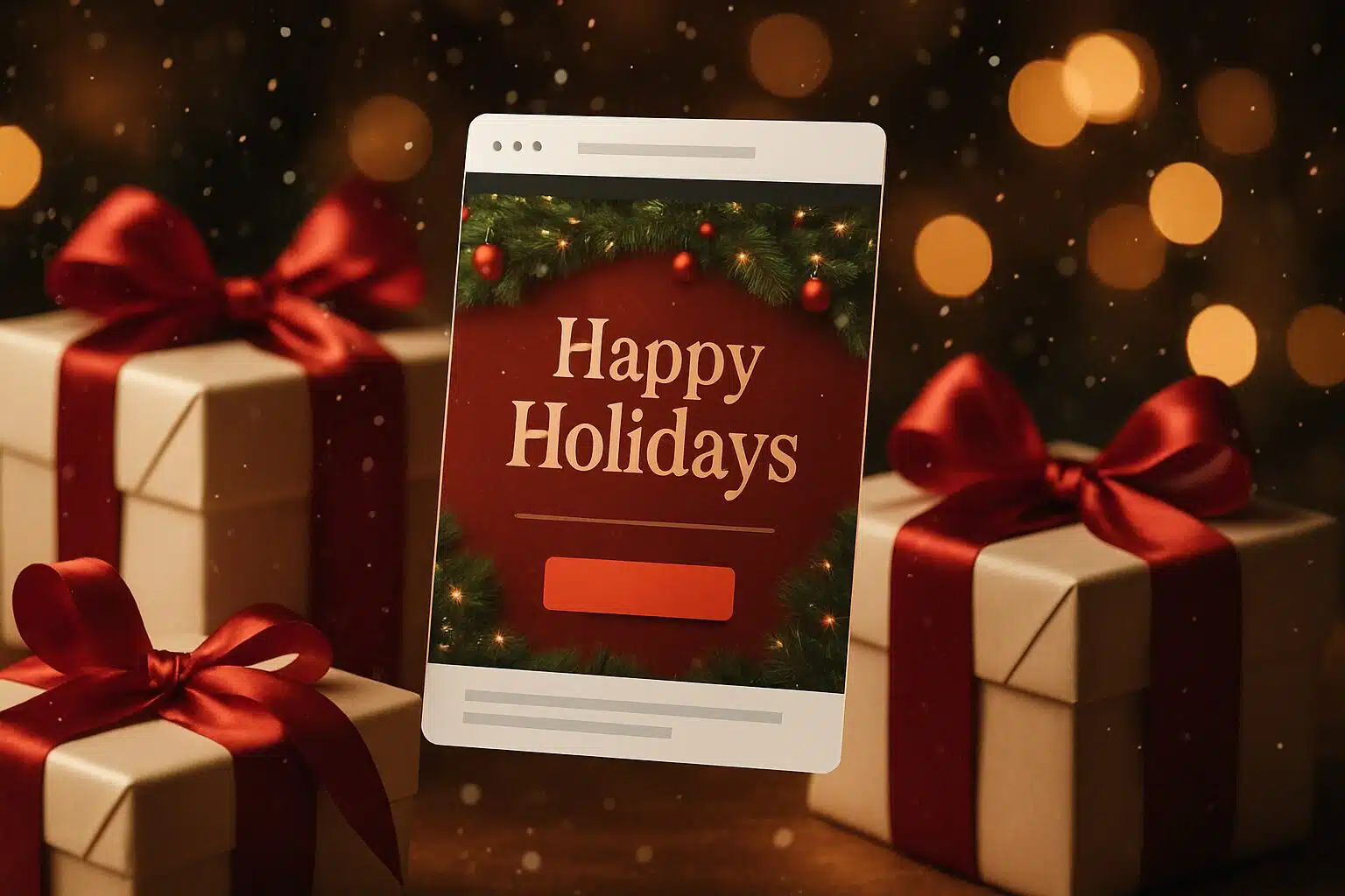 Visuel d’email promotionnel de Noël et Black Friday avec cadeaux et ambiance festive