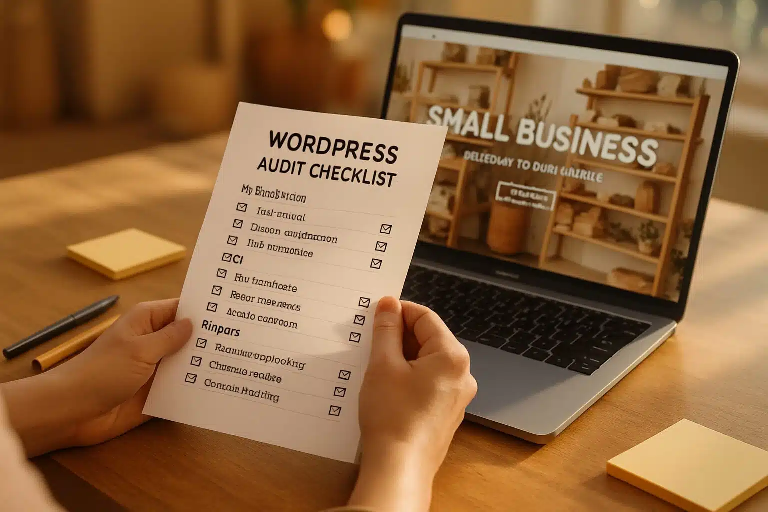 Chef d’entreprise consultant une checklist d’audit WordPress