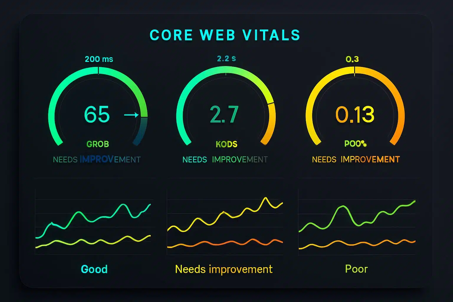 Tableau de bord Core Web Vitals mettant en avant l’INP, LCP et CLS