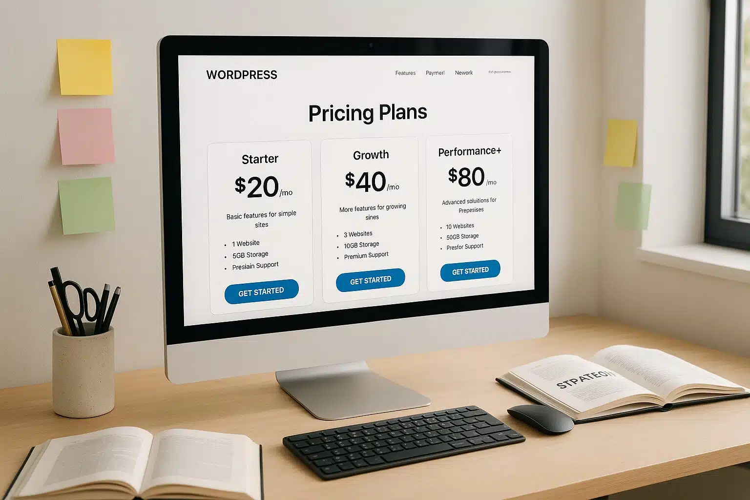 Trois niveaux d’offre affichés sur un site WordPress pour illustrer le packaging d’offres