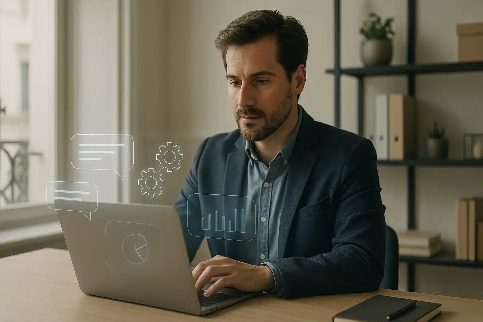 Dirigeant de PME utilisant des outils d’IA générative au bureau